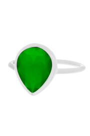Green Chalcedony Crystal Teardrop Ring - SF