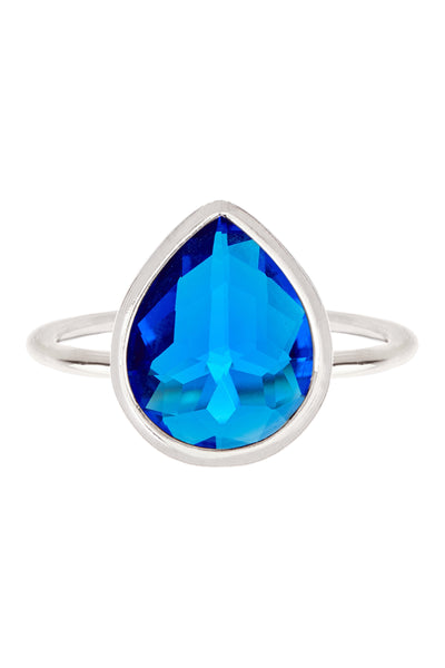 Swiss Blue Crystal Teardrop Ring - SF