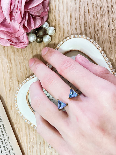 Raw Brass & Tanzanite Crystal Trio Ring - BR