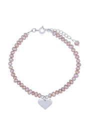 Sterling Silver & Freshwater Pearl Heart Charm Bracelet - SS
