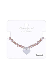 Sterling Silver & Freshwater Pearl Heart Charm Bracelet - SS