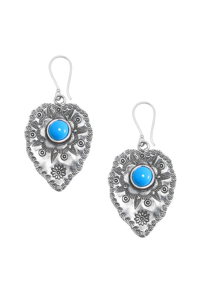Stabilized Turquoise Hammered Drop Earrings - SF
