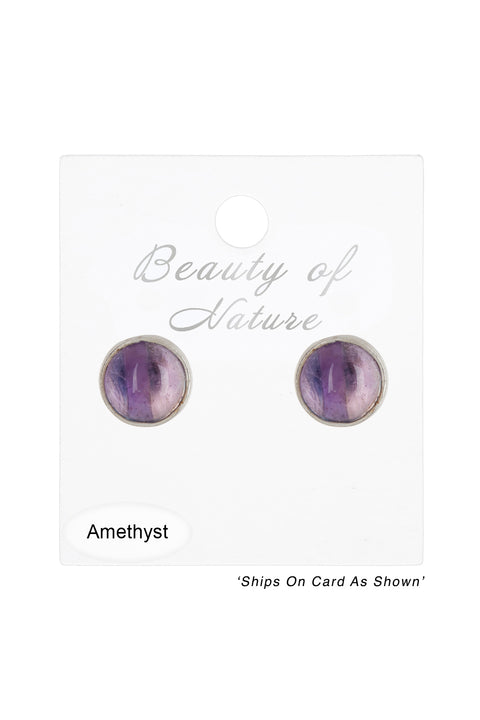 Amethyst Round Stud Earrings - SF