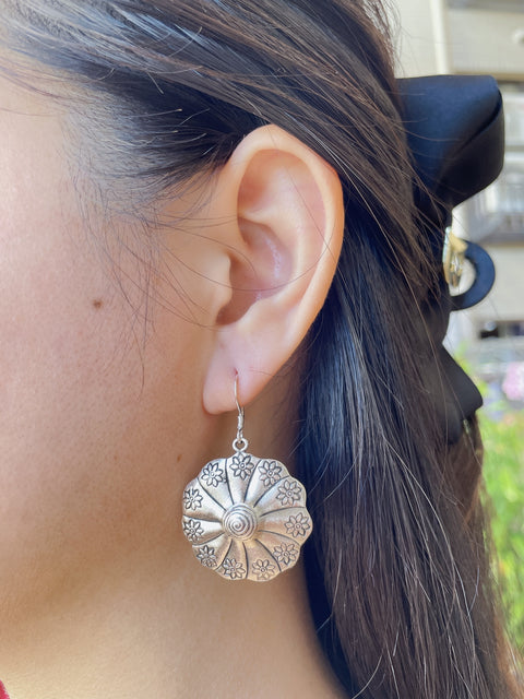 Stamped Floral Disc Earrings - SF