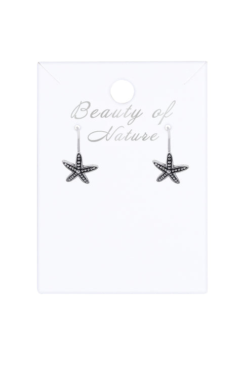 Sterling Silver Oxidized Starfish Earrings - SS