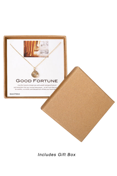 'Good Fortune' Boxed Charm Necklace - GF
