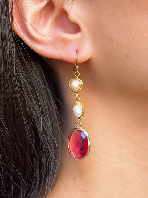 Crystal & Freshwater Pearl Drop Earrings - GF
