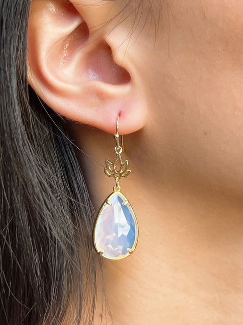 Lotus & Moonstone Crystal Drop Earrings - GF