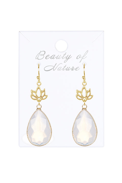 Lotus & Moonstone Crystal Drop Earrings - GF