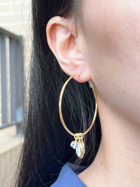 Feather & Moonstone Crystal Hoop Earrings - GF