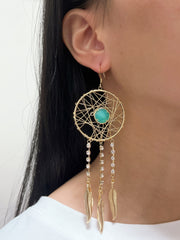Amazonite Crystal Dream Catcher Earrings In Gold - GF