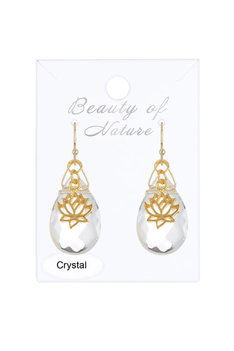 Crystal Quartz & Lotus Drop Earrings - GF