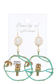 Natural Patina & MOP Perched Owl Earrings - BR
