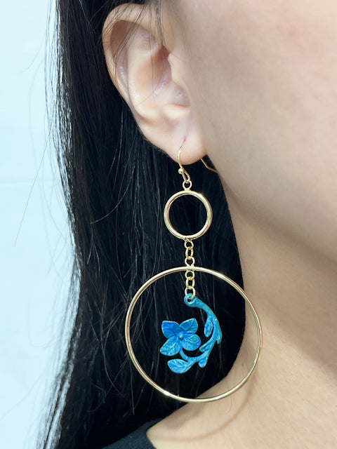 Natural Blue Patina Dogwood Earrings - GF