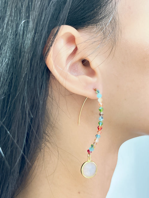 Moonstone Crystal & Austrian Crystal Dangle Earrings - GF