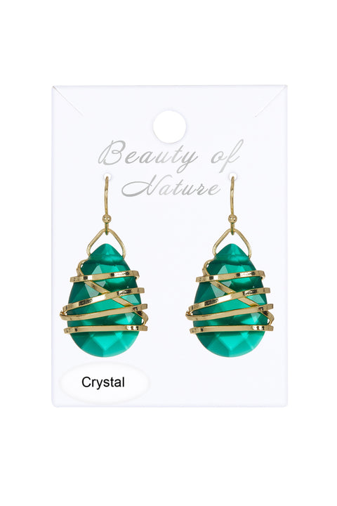 Emerald Crystal Wrapped Earrings In Gold - GF