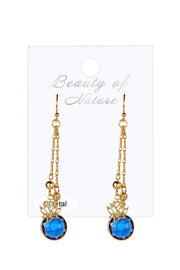 London Blue Crystal & Lotus Drop Earrings In Gold - GF