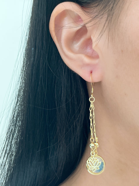 Moonstone Crystal & Lotus Drop Earrings In Gold - GF