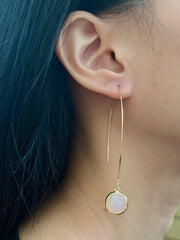 Rose Quartz Hoop Earrings In Gold - GF