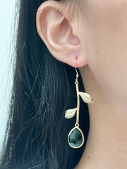 Emerald Crystal Floral Drop Earrings - GF