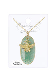 Green Aventurine With Bee Charm Pendant Necklace - GF