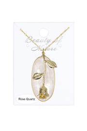 Rose Quartz & Rose Pendant Necklace - GF