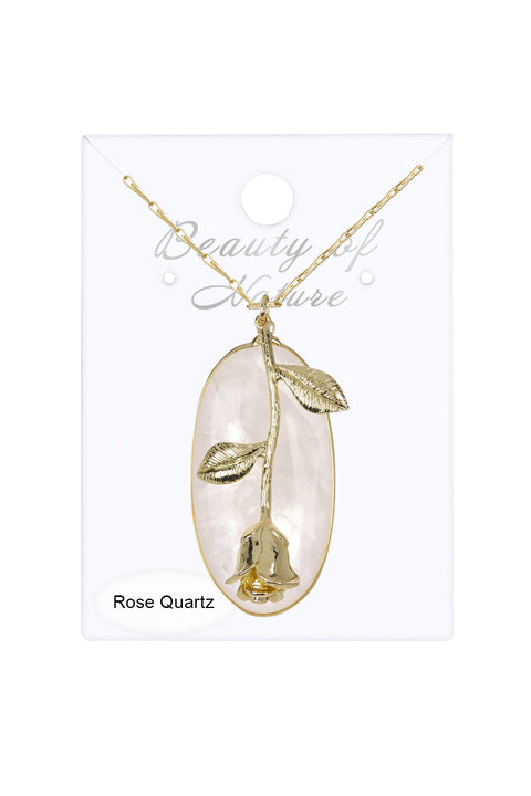 Rose Quartz & Rose Pendant Necklace - GF