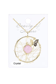 Rose Crystal Dreamcatcher Pendant Necklace - GF