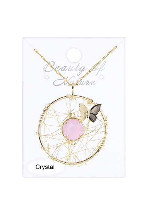 Rose Crystal Dreamcatcher Pendant Necklace - GF