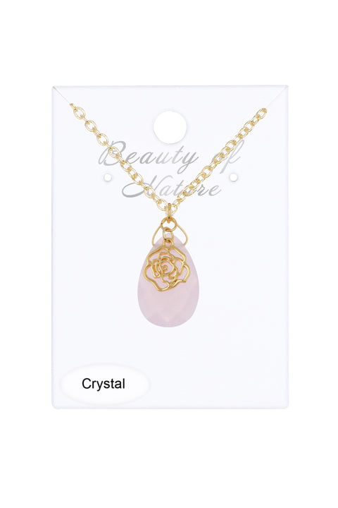 Rose Crystal Charm Necklace - GF