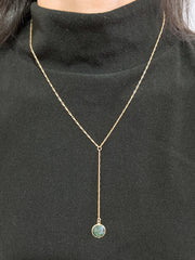 Moss Agate Round Shaped  Y Necklace - GF