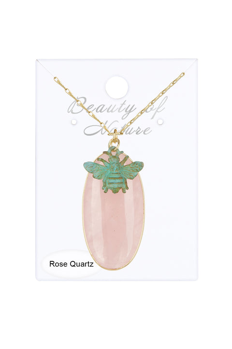 Rose Quartz & Bumblebee Pendant Necklace - GF