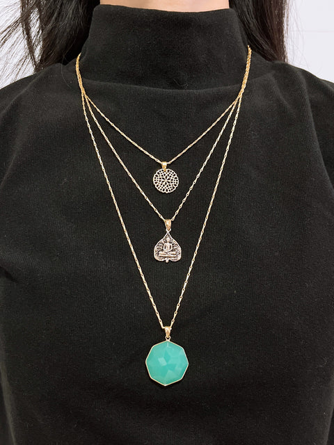 Crystal & Buddha Charm Layering Necklace - GF
