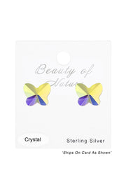 Sterling Silver Butterfly Ear Studs With Crystal - SS