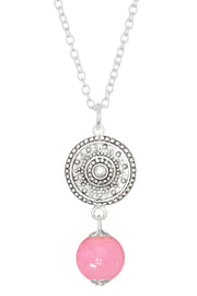 Pink Murano Glass & Mandala Disc Pendant Necklace - SF