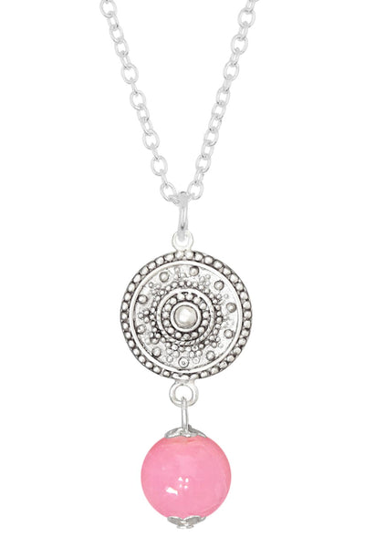 Pink Murano Glass & Mandala Disc Pendant Necklace - SF