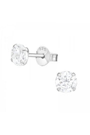Round 5mm Sterling Silver Ear Studs With Cubic Zirconia - SS