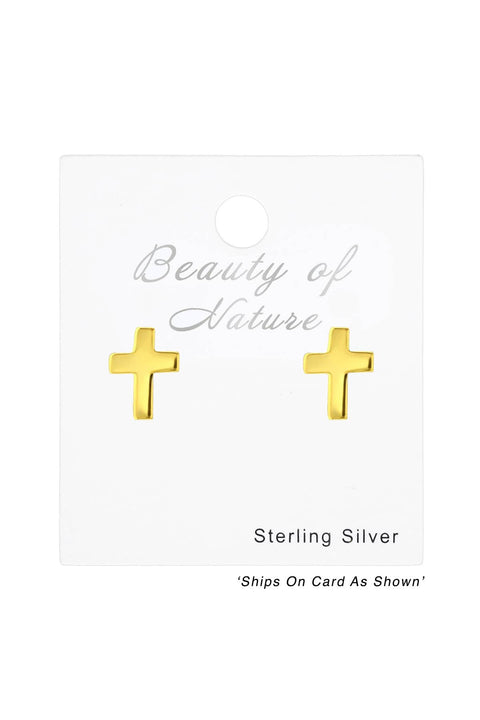 Sterling Silver Cross Ear Studs - VM