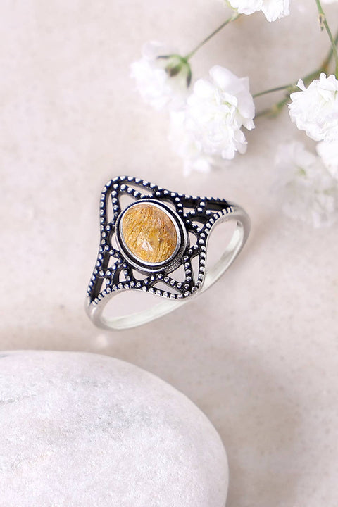 Sterling Silver & Lily Fossil Filigree Ring - SS