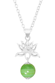 Green Murano Glass & Lotus Pendant Necklace - SF