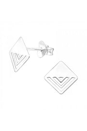 Sterling Silver Laser Cut Square Ear Studs - SS