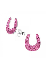 Sterling Silver Horseshoe Ear Studs With Crystal - SS