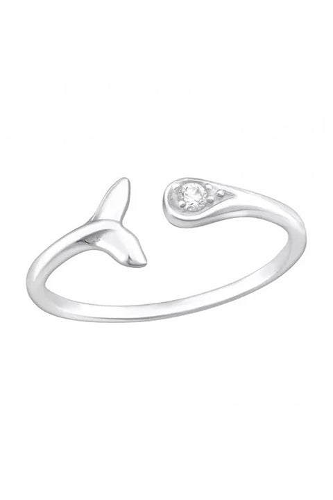Sterling Silver Whale Tail Ring with CZ - SS