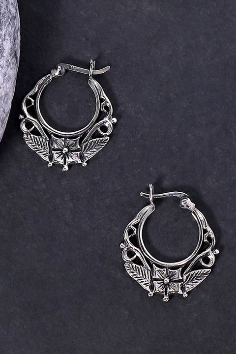 Sterling Silver Floral Filigree Hoop Earrings - SS