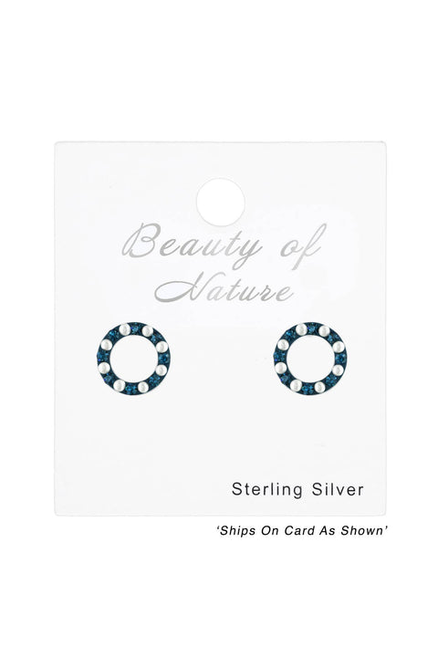 Sterling Silver Circle Ear Studs With Pearl and Crystal - SS