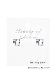 Sterling Silver Square Ear Studs & Shell - SS