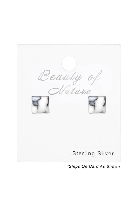 Sterling Silver Square Ear Studs & Shell - SS