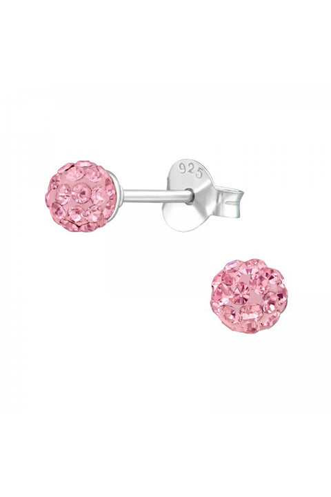 Sterling Silver Ball Ear Studs With Crystal - SS