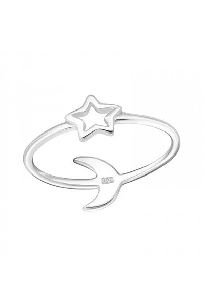 Sterling Silver Moon & Star Ring - SS