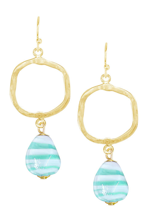 Green Murano Glass & Freeform Drop Earrings - GF